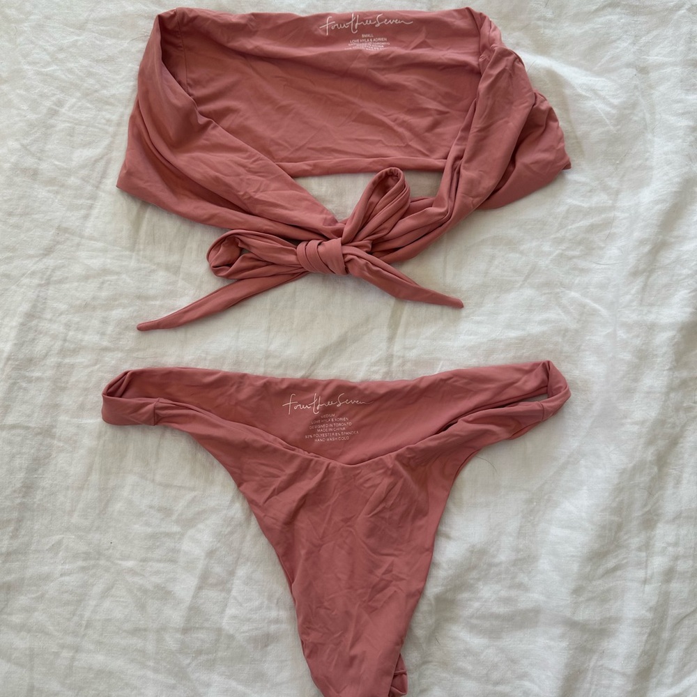 Four Three Seven Bikini - Pink with tie top (S) and high rise bottoms (M)